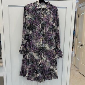 Mikael Aghal Purple and Black Floral Long Sleeve Dress